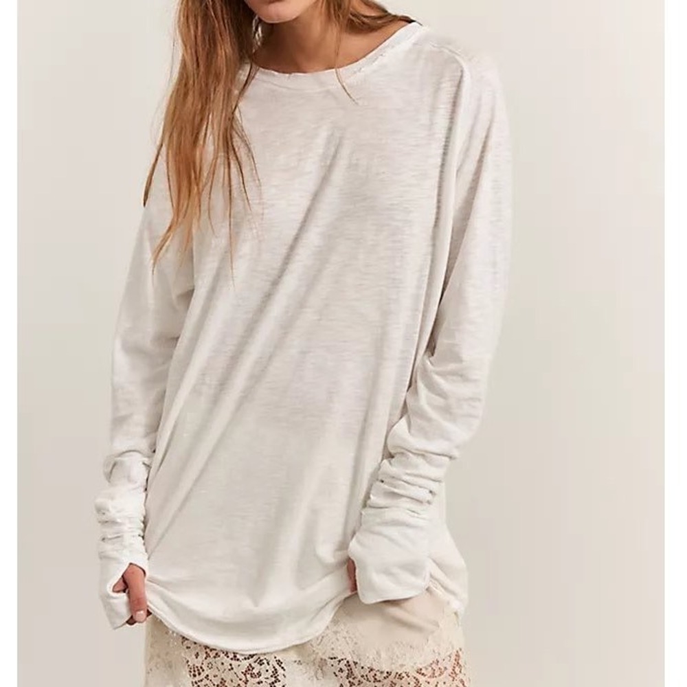 Free People We The Free Arden Tee White Long Sleeve Thumbhole Cotton Large